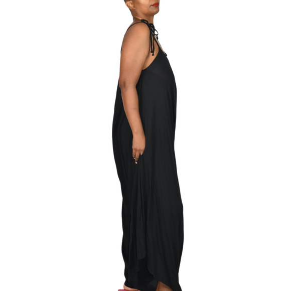 9Seed Bali Draped Jumpsuit Black Crinkle Gauze Harem Romper Drop Crotch One Size - Picture 13 of 14